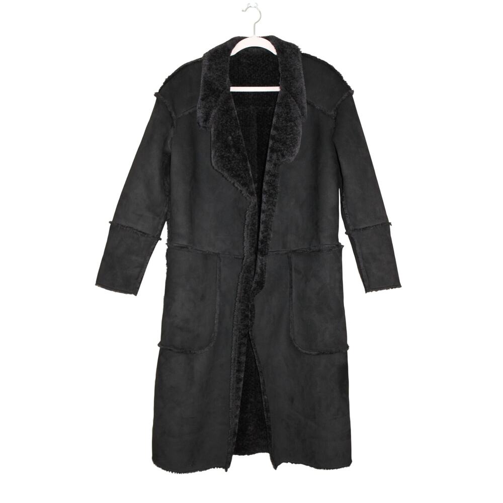 NWT Trafaluc Black Faux Shearling Long Reversible Teddy Jacket Coat Size XS